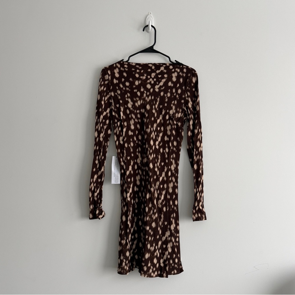 Topshop long sleeve slash neck mini dress in abstract animal-multi